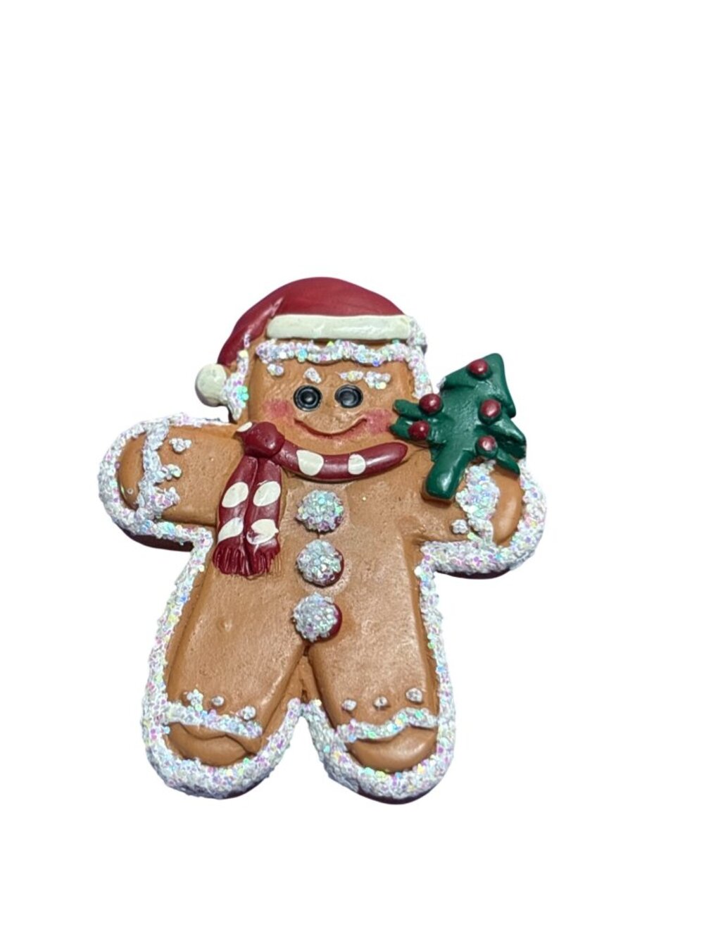 Vtg Resin Gingerbread Man Brooch Pin Glitter Christmas Holiday C Clasp 2 inches